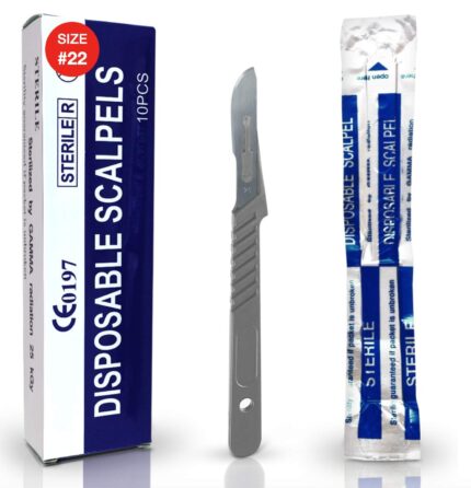10 Pcs Disposable Scalpel Blades #22 with Plastic Handle | SM2729