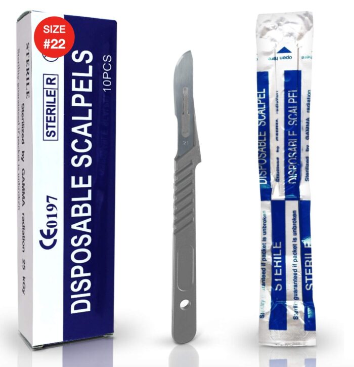 10 Pcs Disposable Scalpel Blades #22 with Plastic Handle | SM2729 - Image 1