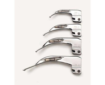Macintosh Laryngoscope Set of 4 Blades with Standard Handle – Veltra Surgical VS1594, stainless steel reusable medical instrument set for airway management.