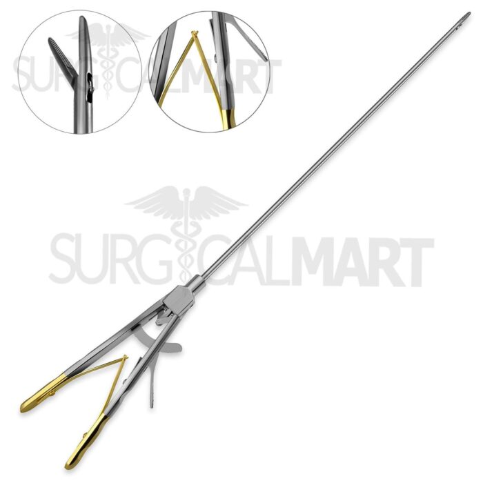Laparoscopic Needle Holder 5x330mm Straight Jaws V-Shaped Gold Handle | SM4602 - Image 1
